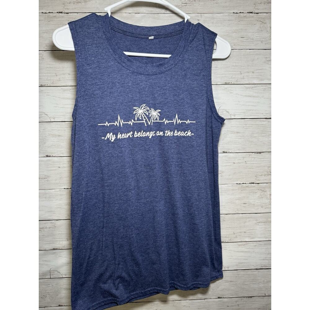 Womens Blue Beach Tank Top Size Small Vacation Beachy Summer Casual Sleeveless S